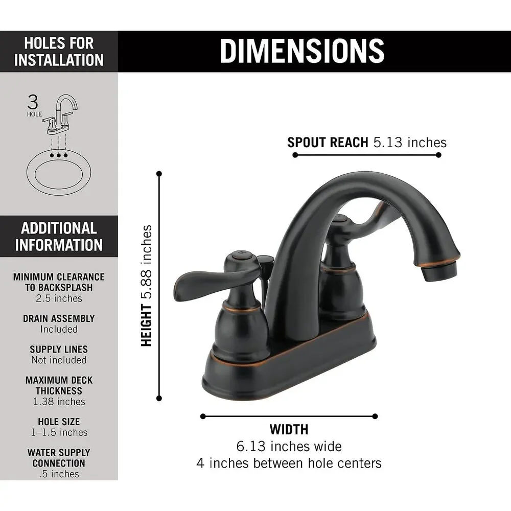 Windemere Centerset Oil Rubbed Bronze Bathroom Faucet, 4 Inch 3 Hole Bathroom
